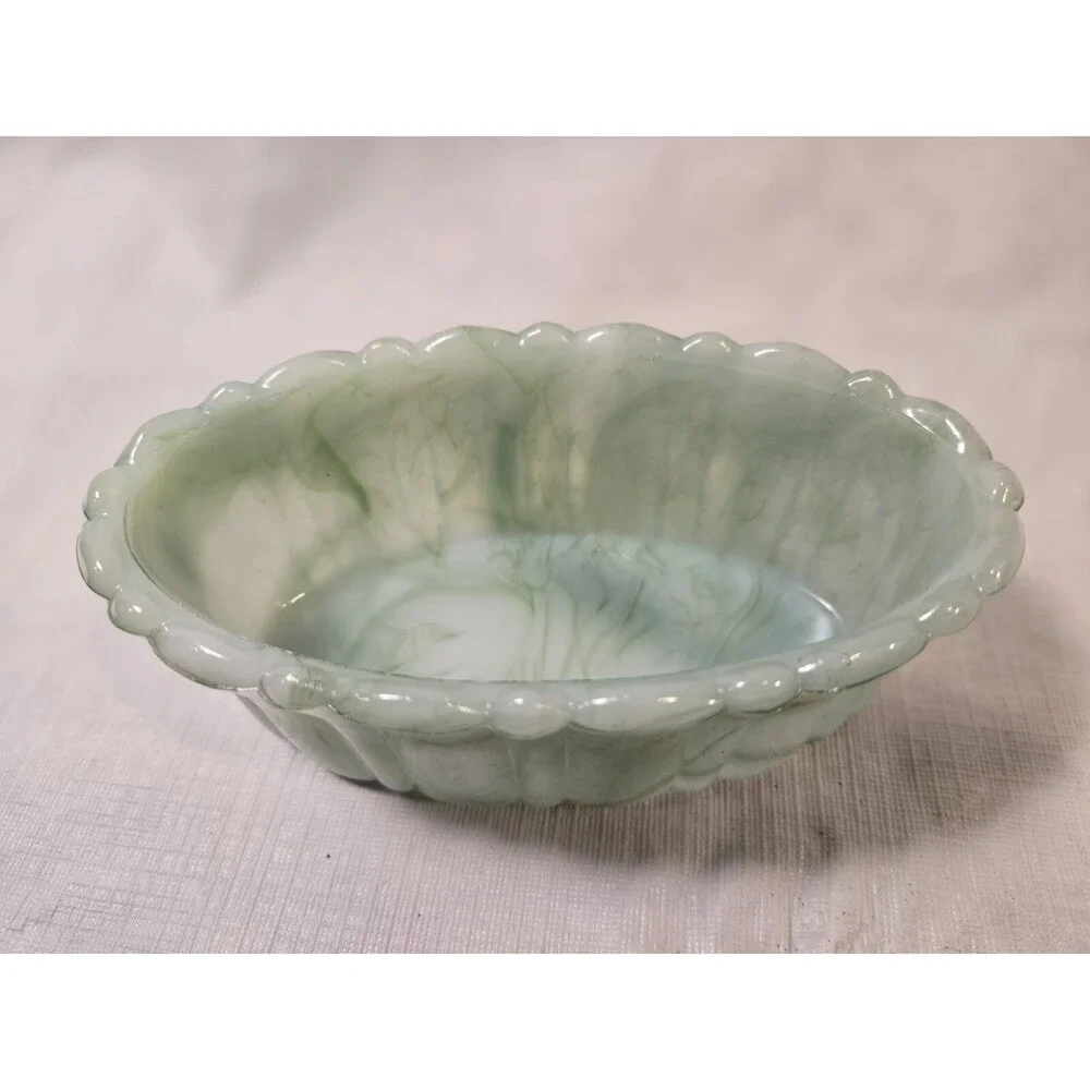 Vintage Akro Agate Green Slag Glass Dish Planter